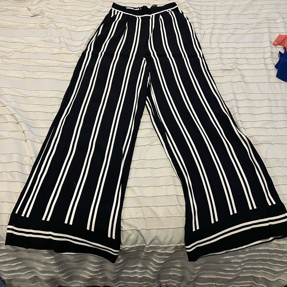 Lulus Black and White Striped Wide-Leg Pants